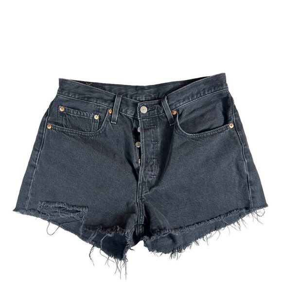 Levi’s Black Cut Off Distressed Frayed Hem Cut Off Shorts - Picture 1 of 9